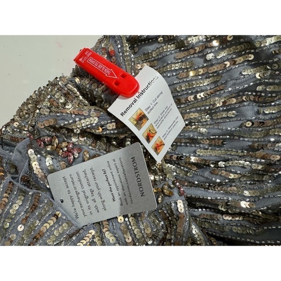 Mac Duggal Gown Silver Beaded Sequin‎ Dress Flutter Sleeves Size 8 NEW - Picture 8 of 12